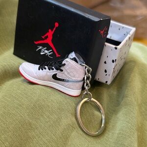 Sneaker Keychain with Box - “Flight”White/Black w/Red soles